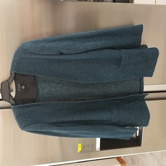 💕ST. JOHN💕 Open Front Basketweave Knit Tweed Boucle Jacket Green Black XL NWT